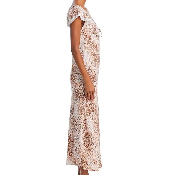 WAYF “Melissa” Lace-Trim Brown Python Maxi Dress | Size L | NWT - Picture 4 of 7